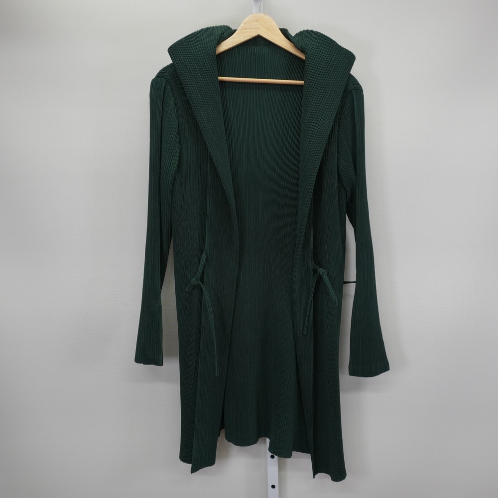 Vintage Dark Green Pleated Plisse Open Front Duster Cardigan Jacket